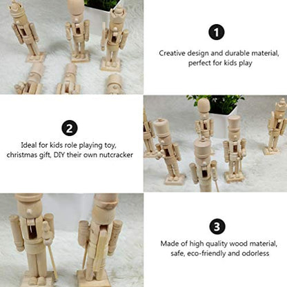 BESTOYARD 3pcs Unfinished Wood Nutcracker Ornaments Unpainted DIY Walnut Nutcracker Soldier Xmas Decoration Puppet Toys (Random Pattern)