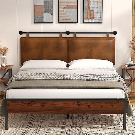 BSHOMGI Wall Mount Headboard, King Headboard Size, PU Leather Head Board Only Brown Hanging Head Boards, Industrial Pipe Modern King Bed Backboard BSHOMGI