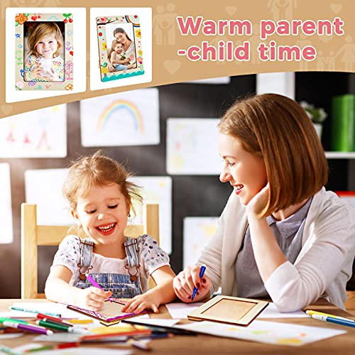 Picture Frame Painting Craft Kit 7.9"x5.9" Wooden DIY Photo Frame with 12 Pcs Painting Color Pen 4 Sheets Crystal Diamond Stickers for DIY Painting