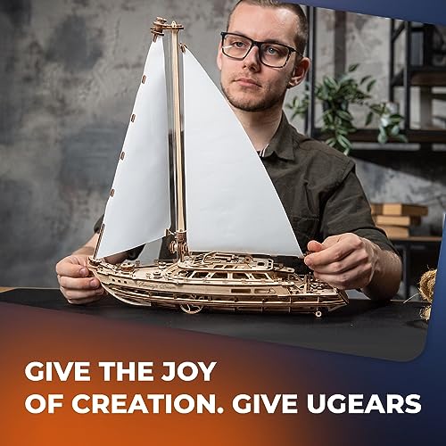 UGEARS Serenity’s Dream Model Yacht - Model Ships Kits for Adults - Wooden Models to Build for Adults - 3D Puzzles Adult Ship Model Kit - DIY Wooden UGEARS