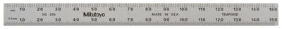 Mitutoyo 182-206, Steel Rule, 6"/150mm, (1/50", 1/100", 1mm, 1/2mm), 1/64" Thick X 1/2" Wide, Satin Chrome Finish Tempered Stainless Steel