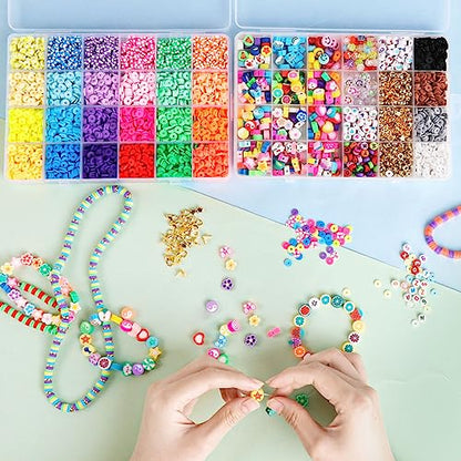 Meland Clay Beads Bracelet Making Kit - 7905Pcs Jewelry Making Kit with 28 Colors Flat Polymer Beads, Smile Face & Large Charm Beads, Craft Kit for