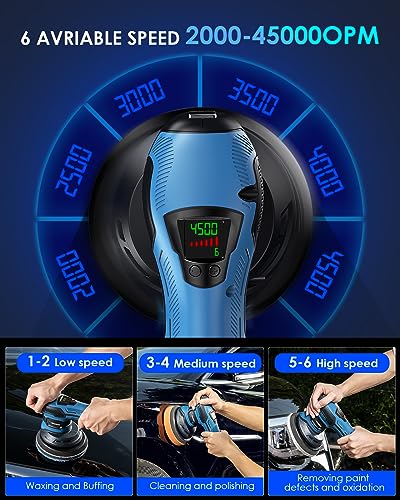 RAYBAO Cordless Polisher, Cordless Buffer Polisher with 2pcs 12V/2.0Ah Batteries, Random Orbital Polisher with LED Display, Variable Speed - WoodArtSupply