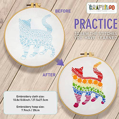Learn 30 Stitches Cat Embroidery kit for Beginners . Beginner embroidery kit with Stamped Embroidery Patterns. Embroidery Kits. Embroidery Starter