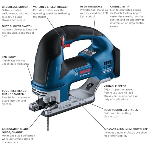 BOSCH GST18V-60CN 18V Brushless Connected Top-Handle Jig Saw (Bare Tool)