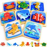 TOY Life Wooden Toddler Puzzle Gift Toys for 1 2 3 Years Old Boys Girls, 6 Pack Baby Puzzle for Kids Age 1-3, Sea Animal Shaped Montessori Toys STEM TOY Life