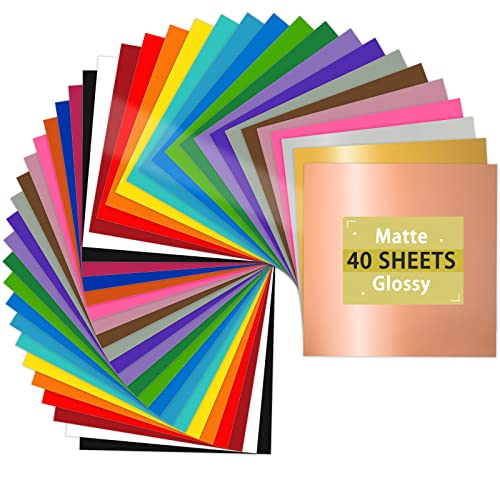 Lya Vinyl Permanent Vinyl - 40Pack (20 Glossy & 20 Matte) Outdoor Permanent Vinyl Sheets Bundle - Self Adhesive Vinyl for Party Decoration, Sticker, Lya Vinyl