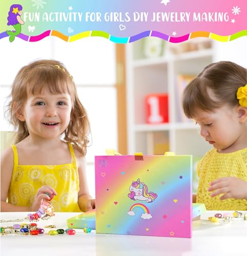 Girls Charm Bracelet Making Kit - Kids Unicorn Charms Bracelets Kits Jewelry Supplies Make Set DIY Art Craft Set Creative Birthday Gifts for 3 4 5 6 BDBKYWY