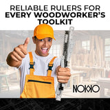 Nokko 4-Piece Woodworking Ruler Set - Woodworking Tools Bundle with 12 Inch Aluminum Slide Rule with Slide Stop, Plus 6", 12" & 16" Stainless Steel NOKKO