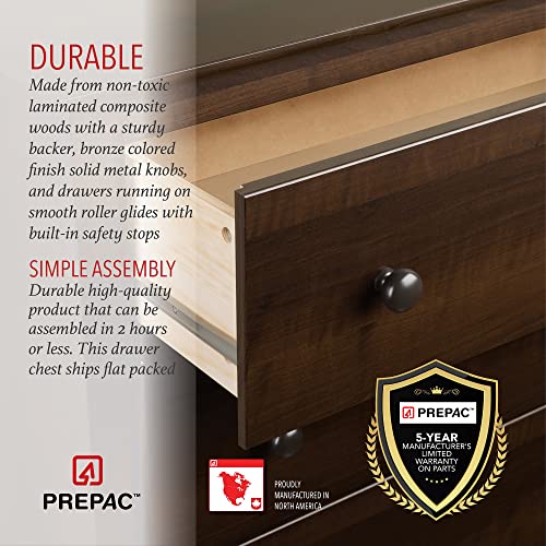 Prepac Fremont Superior 5-Drawer Chest for Bedroom - Spacious and Stylish Chest of Drawers, Measuring 16"D x 31.5"W x 45.25"H, In Espresso Finish