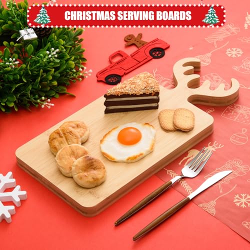 Bamboo Cutting Board with Antler Handle Christmas Wooden Serving Board Bamboo Wood Cheese Charcuterie Board Decorative Carving Cutting Board for AWIZOM
