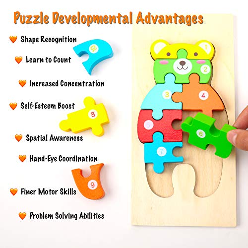 Montessori Mama Wooden Toddler Puzzles for Kids Ages 3-5, Montessori Toys for 2 Year Old, Wooden Puzzles for Toddlers 1-3 Years, 4-Pack Toddler Montessori Mama