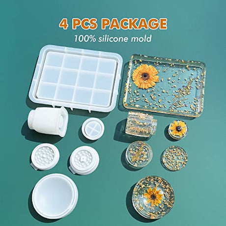 YIGWANG Rectangle Resin Tray Molds with Edges for Resin Casting, Jar Mold with Lid and Grinder Mold, Large Silicone Rolling Tray Molds DIY Jewelry YIGWANG