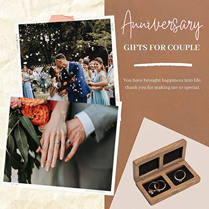 Wood Double Ring Box for Wedding Ceremony - Engraved Wooden Ring Holder for 2 Rings Engagement Proposal Wedding Ceremony Ring Bearer Box