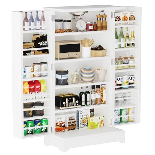 Shahoo Kitchen Pantry Storage Cabinet 41" Tall Freestanding Buffet with Doors and Adjustable Shelves for Entryway, Dining and Living Room, White - WoodArtSupply