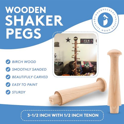 Shaker Pegs 3-1/2 Inch with 1/2 Inch Tenon, Bag of 35 Unfinished Wooden Shaker Peg Hooks, Smooth, Strong and Ready to Paint, DIY (3-1/2 Inches x 1/2 - WoodArtSupply