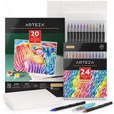 Arteza Watercolor Painting Art Set, Real Brush Pens 24 and Foldable Canvas Paper Bundle, DIY Kit Art Supplies for Artists & Hobby Painters ARTEZA