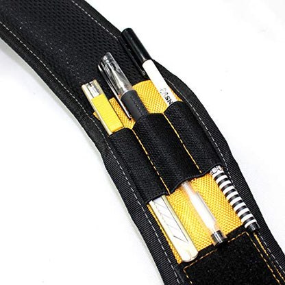 MELOTOUGH Magnetic Suspenders Tool Belt Suspenders with Large Moveable Phone Holder, Pencil Holder, Adjustable Size Padded Suspenders (Yellow) - WoodArtSupply