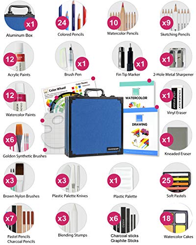 COLOUR BLOCK 151pc Mixed Media Art Set in Aluminum Case with Paints, Brushes, Sketchbooks - Ideal for Gifting - Portable & Diverse Painting Supplies COLOUR BLOCK