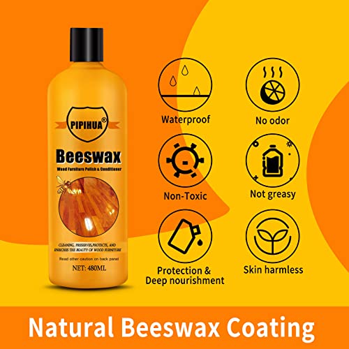 PIPIHUA Beeswax Furniture Wood Polish & Conditioner-Wood Seasoning Beeswax Oil for Wood Cleaner and Polish Furniture Restore A Finish, 16.93 Fl Oz PIPIHUA