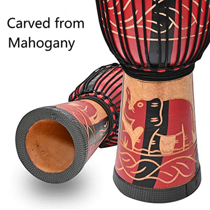 AIMEIS Djembe,10" African Drum Carved of Mahogany Goatskin Hand Drums for Adults Beginner (Red) - WoodArtSupply