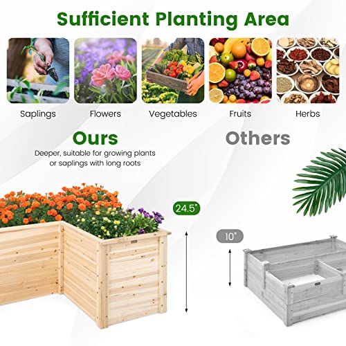 Giantex Raised Garden Bed, 47.5x47.5x24.5 Inch Wooden Planter Box, Outdoor L-Shaped Deep Garden Bed for Sapling Flower Herb Vegetable Fruit