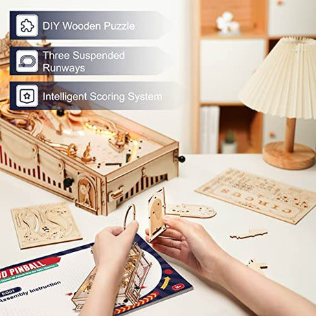 RoWood 3D Mechanical Wooden Pinball Machine Puzzle - DIY Adventure Model for Adults RoWood