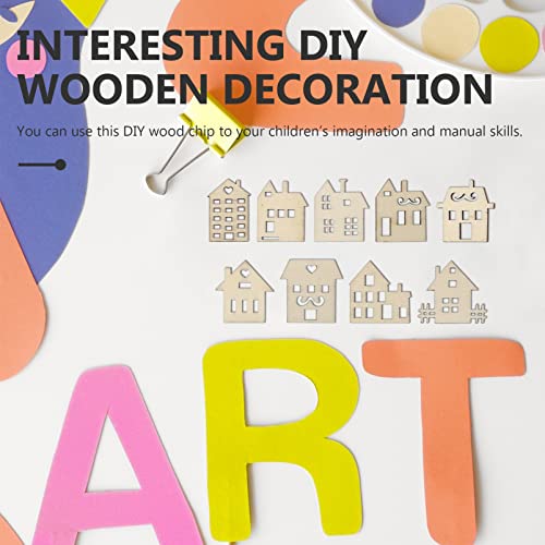 Toddmomy Craft Wood Pieces 100pcs Wooden House Shaped Embellishments Hanging Ornaments, Unfinished Wooden Houses Cutouts Ornaments for Painting, Toddmomy