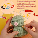 kdafio 3 Pcs DIY Crochet Animal Kit, Fox Plush Doll, Elephant Plush Doll, Dinosauria Plush Doll,Clear Easy to Follow Instructions for Starter kdafio