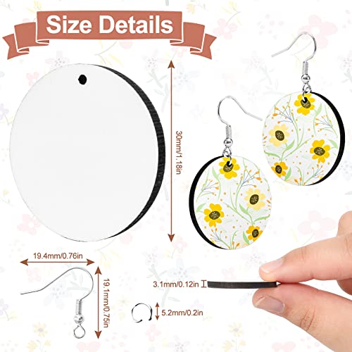 Whaline 40Pcs Sublimation Blank Earrings Round Heart Teardrop Irregular Square MDF Board White Earrings Heat Transfer Earrings Unfinished Wood Whaline