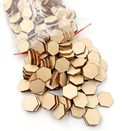 SEWACC 200pc Unfinished Wood Craft Wood Shapes Wood Slices Honeycomb Wood Chips Festival Wood Ornaments Wood Honeycomb Cutouts Wooden Tile Beehive SEWACC