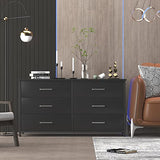IKENO 6 Drawer Double Dresser, Industrial Wood Dresser for Bedroom, Storage Cabinet with Sturdy Steel Frame IKENO