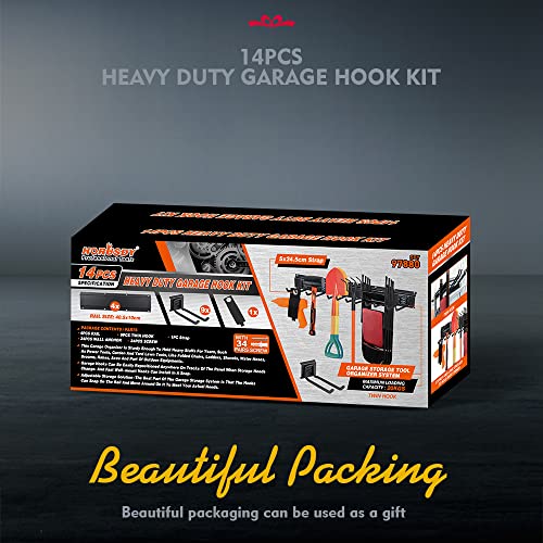 HORUSDY 64-Inch Heavy Duty Garage Organization Rack, 4 packs Rails and 9 Adjustable Hooks, Tool Organizer Rack with Heavy Double Hooks Tracks Max HORUSDY