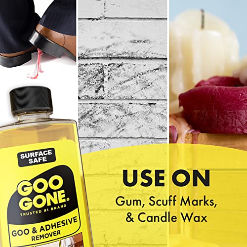 Goo Gone Adhesive Remover - 8 Ounce - Surface Safe Adhesive Remover Safely Removes Stickers Labels Decals Residue Tape Chewing Gum Grease Tar Goo Gone