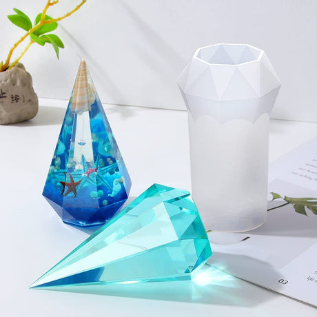 RESINWORLD Faceted Ring Cone Resin Mold Silicone, Diamond Shaped Ring Holder Molds for Resin Casting, Ring Cone Pyramid Silicone Molds for Epoxy ResinWorld