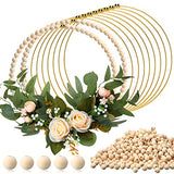 Huquary 10 Sets Wood Beads Wreath Wooden Hoops for Crafts Metal Rings for Crafts 10 Pcs 12 Inch Metal Floral Hoop Ring with 800 Pcs Wooden Beads for Huquary