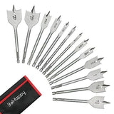 BeHappy 13 Piece Spade Drill Bit Set, Wood Drill Bit Set, Paddle Flat Bit Sets for Woodworking, Carbon Steel Paddle Flat Bit with Quick Change Shank, BeHappy