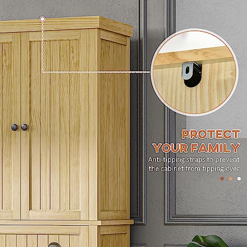 HOMCOM 72" Pinewood Large Kitchen Pantry Storage Cabinet, Freestanding Cabinet with Doors and Shelf Adjustability, Soft-Close Mechanism, Living Room HOMCOM