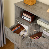 WEENFON Floor Storage Cabinet with 2 Adjustable Drawers & 2 Barn Doors, Standing Cupboard with 2 Shelf, for Living Room, Home Office, Kitchen, Grey WEENFON