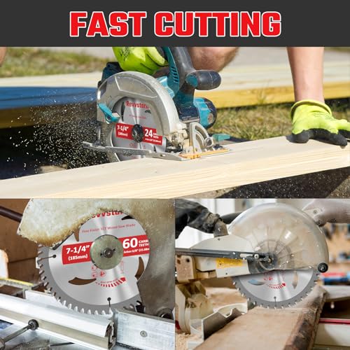 3-Pack Combo 7-1/4 Inch 24T&40T&60T with 5/8 Inch Arbor, Carbide 24T Framing, 40T Ripping & Crosscutting, 60T Finish Carbide Circular Saw Blade for Revvstark