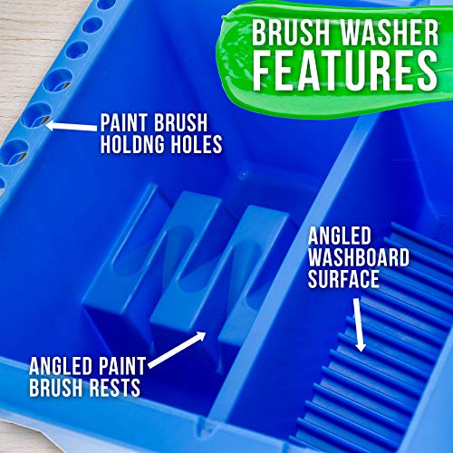 U.S. Art Supply 12 Hole Multi-Function Plastic Brush Washer, Cleaner and Holder with Palette Lid - Clean, Dry, Rest, Store, Hold Artist Paint Brushes U.S. Art Supply