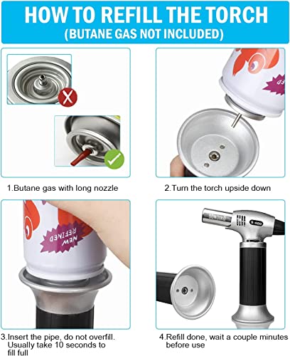 Sondiko Butane Torch S400, Refillable Kitchen Lighter, Fit All Butane Tanks Blow Torch with Safety Lock and Adjustable Flame for Desserts, Creme Sondiko