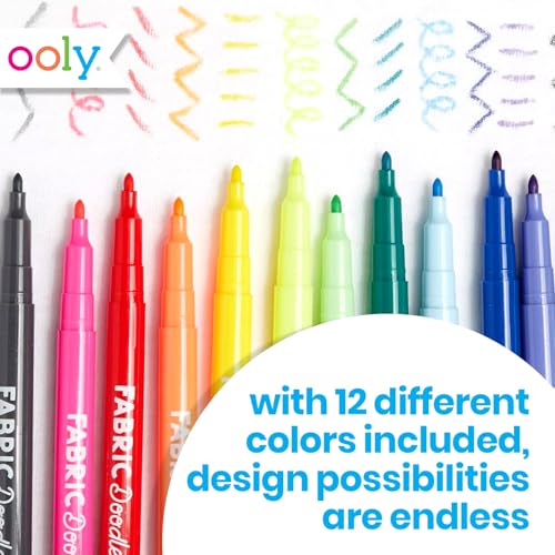 Ooly Permanent Fabric Markers [Set of 12], Fabric Doodlers are for Drawing on Denim Jackets, Light T-Shirts, Book Bags, Backpacks and More, Great Ooly