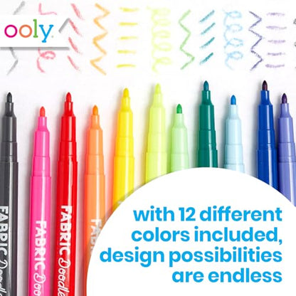 Ooly Permanent Fabric Markers [Set of 12], Fabric Doodlers are for Drawing on Denim Jackets, Light T-Shirts, Book Bags, Backpacks and More, Great