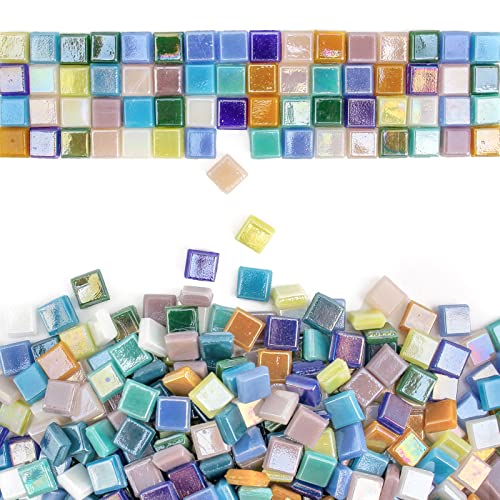 Wq Warmqing 390 Pieces Micro Glass Mosaic Tiles for Crafts,Tiny Iridescent Square Mosaic Glass Pieces,0.32 Inch Candy Mosaic Kits for Adults and WQ WARMQING