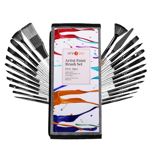 HTVRONT Paint Brushes for Acrylic Painting 24 PCS - Acrylic Paint Brushes with Canvas Brush Case - Paint Brushes for Acrylic/Oil/Watercolor HTVRONT