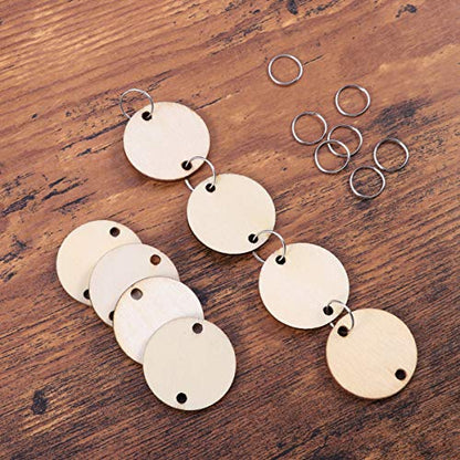 BESPORTBLE Family Tree Wall Decor Round Wooden Slices, 50Pcs Wooden Circles Wooden Round Tags with Holes and 12 mm Rings - DIY Calendar Accessories