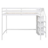 Harper & Bright Designs Full Size White Loft Bed with Stairs and Storage Wardrobe for Kids, Teens, and Adults Harper & Bright Designs