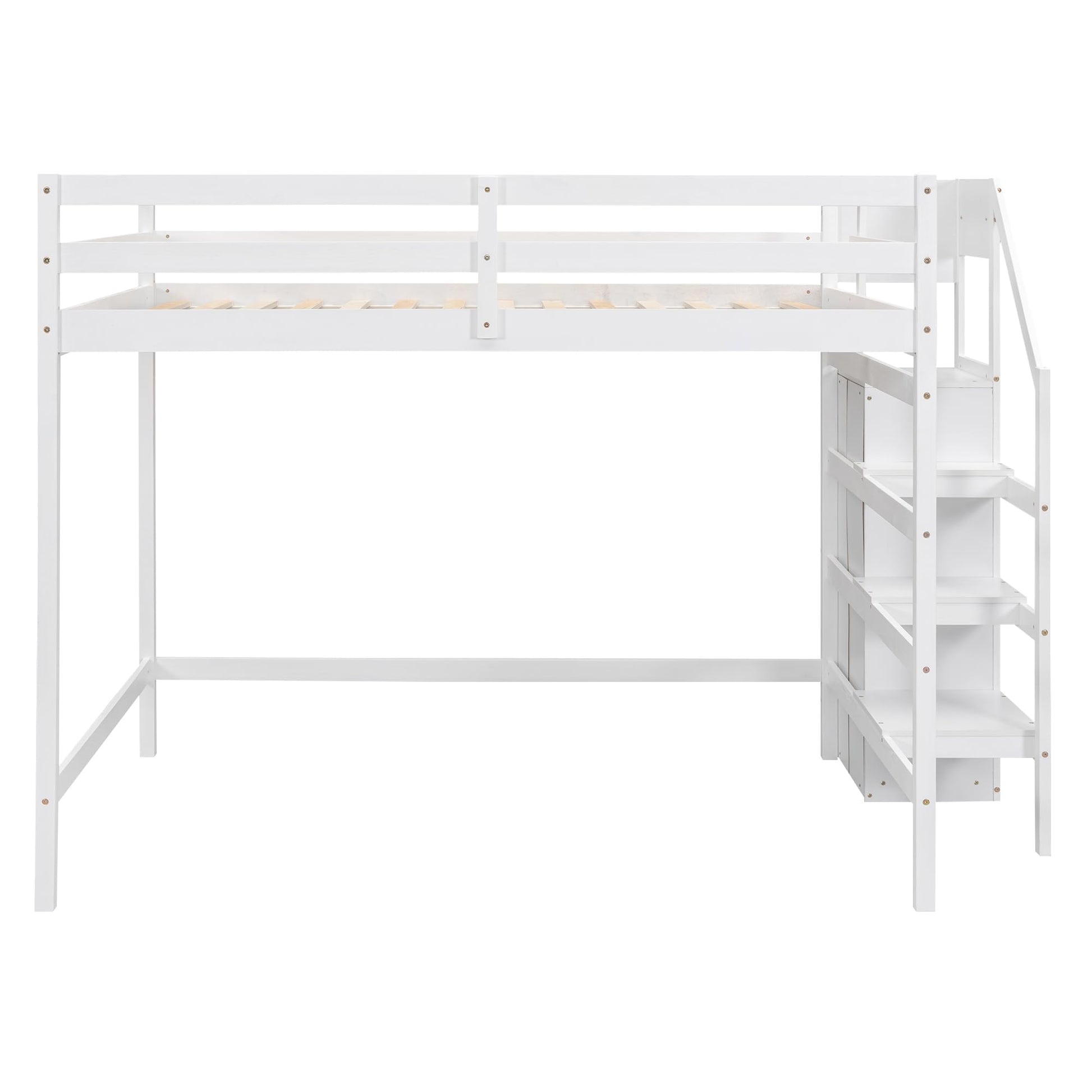 Harper & Bright Designs Full Size White Loft Bed with Stairs and Storage Wardrobe for Kids, Teens, and Adults - WoodArtSupply