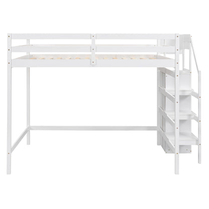 Harper & Bright Designs Full Size White Loft Bed with Stairs and Storage Wardrobe for Kids, Teens, and Adults - WoodArtSupply